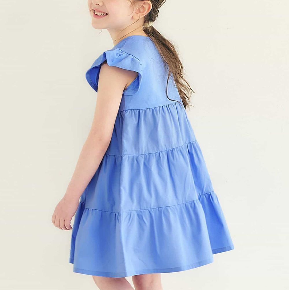 水果字母刺繡分層短袖洋裝-藍紫