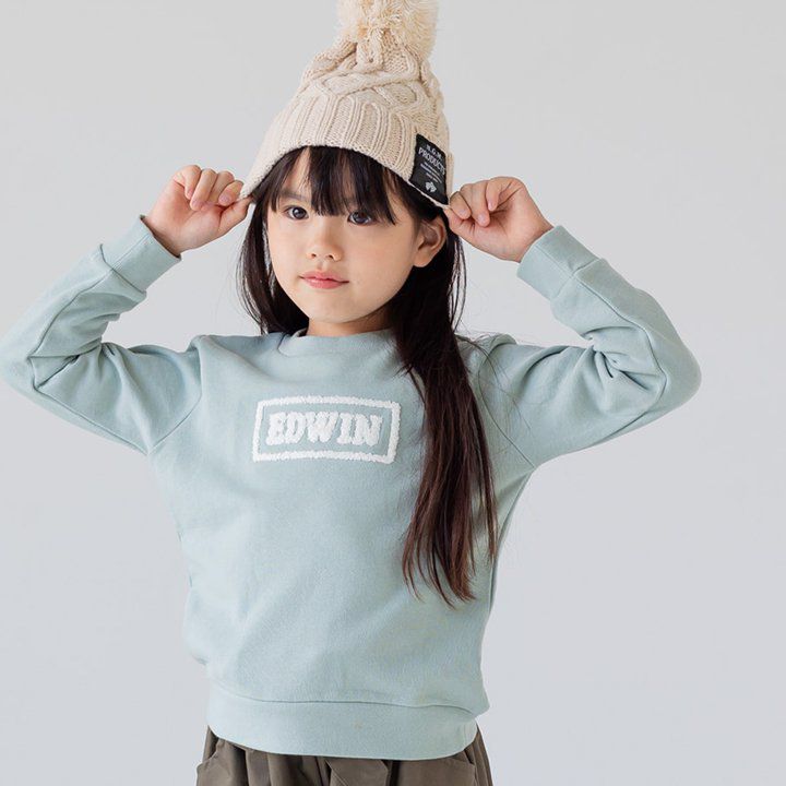 日本 Chil2 - EDWIN聯名 刺繡印花長袖上衣-彩色LOGO-墨綠