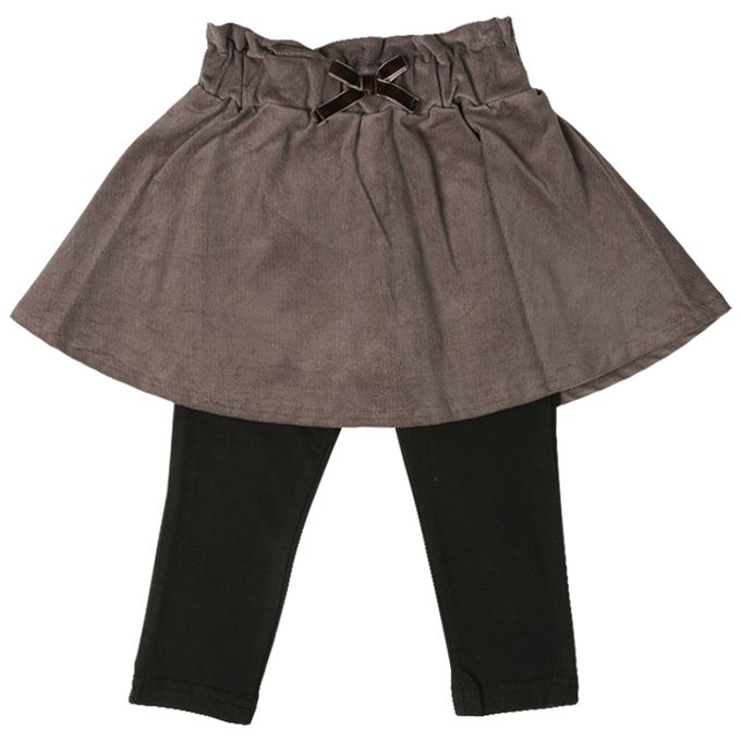 akachan honpo - 假兩件裙褲-超細燈芯絨-咖啡色