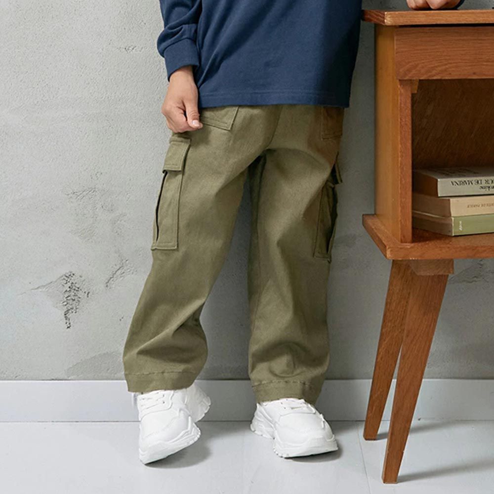 日本 b-ROOM - 大口袋寬版工裝長褲-軍綠