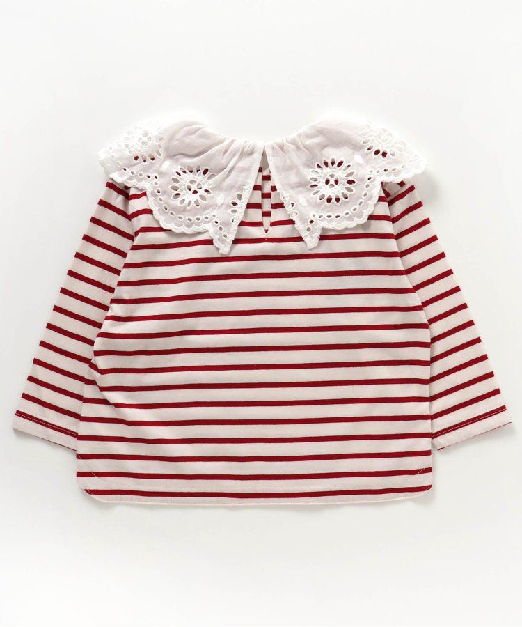 日本 BREEZE - 大片蕾絲雕花領長袖上衣-薰衣草