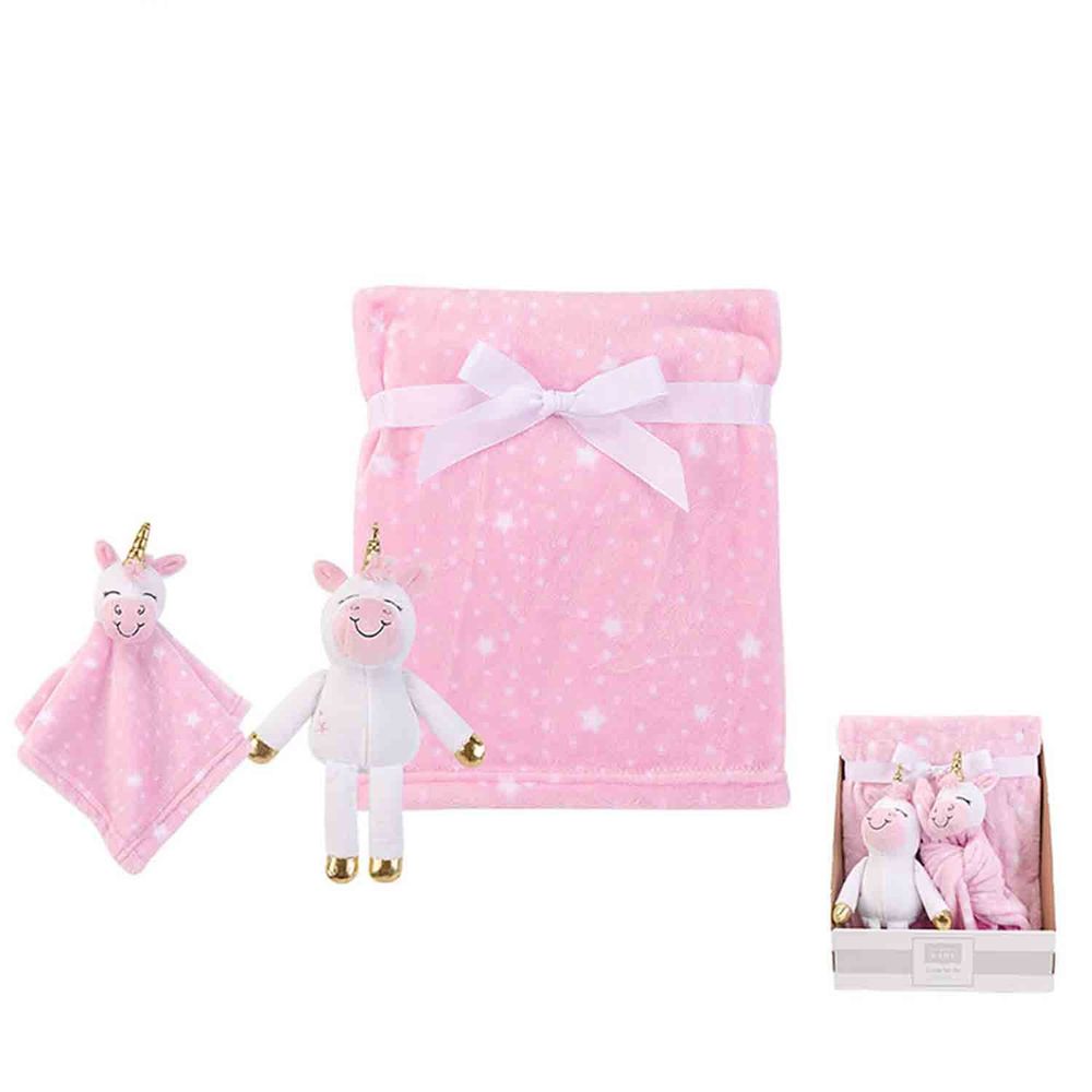 美國 Luvable Friends - 嬰幼兒最佳送禮安撫巾與毛毯3入禮盒組-獨角獸娃娃 (單一尺寸)