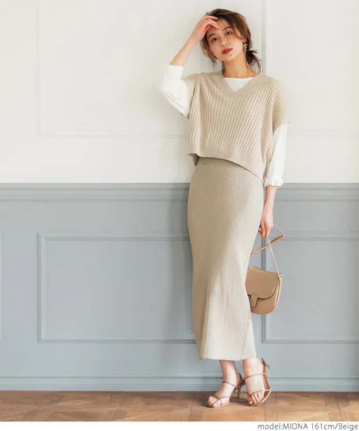 日本 COCA - 四季百搭彈性修身長裙-煙燻粉