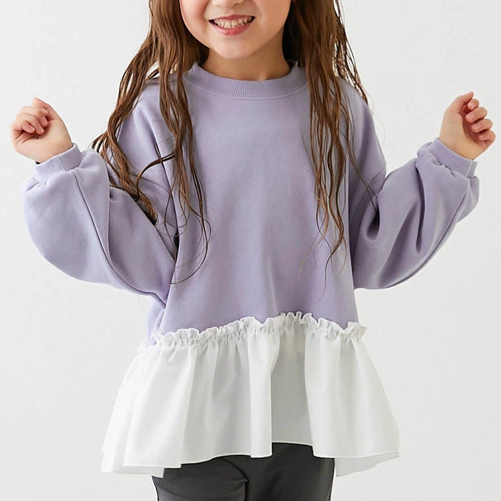 層次荷葉邊縮口長袖上衣-藍紫