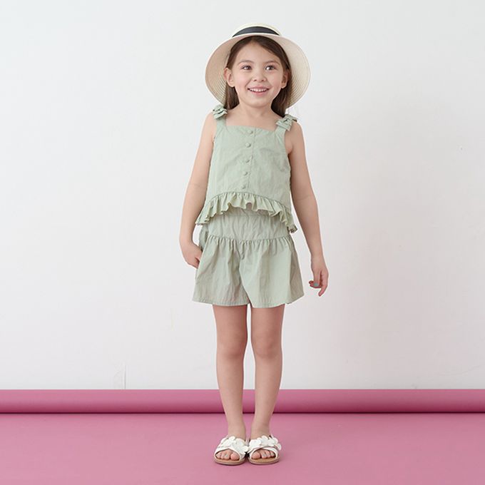 日本 Lycee mine - 可愛吊帶上衣+蓬蓬短褲2件式套裝-卡其