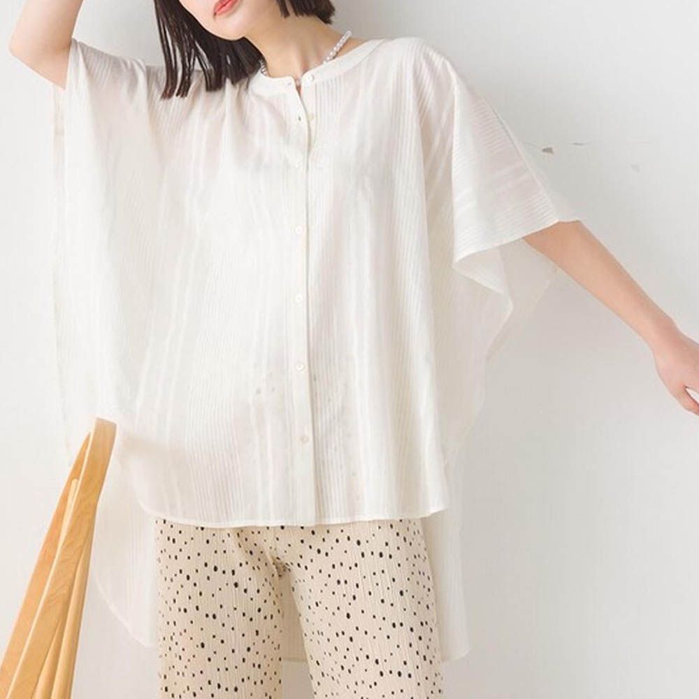 100%印度棉 大寬袖清爽襯衫-白