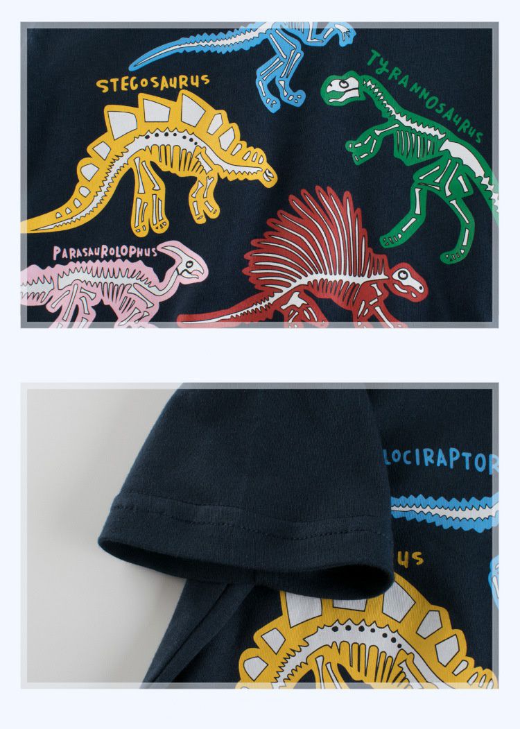 純棉短袖上衣-繽紛恐龍-深藍色
