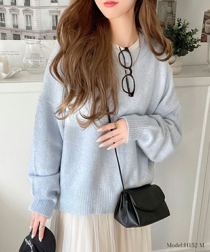 日本 Classical Elf - 溫柔圓領寬版純色針織毛衣-粉