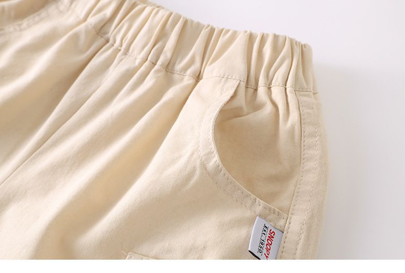 卡通SNOOPY腰鬆緊休閒短褲-側邊口袋-杏色