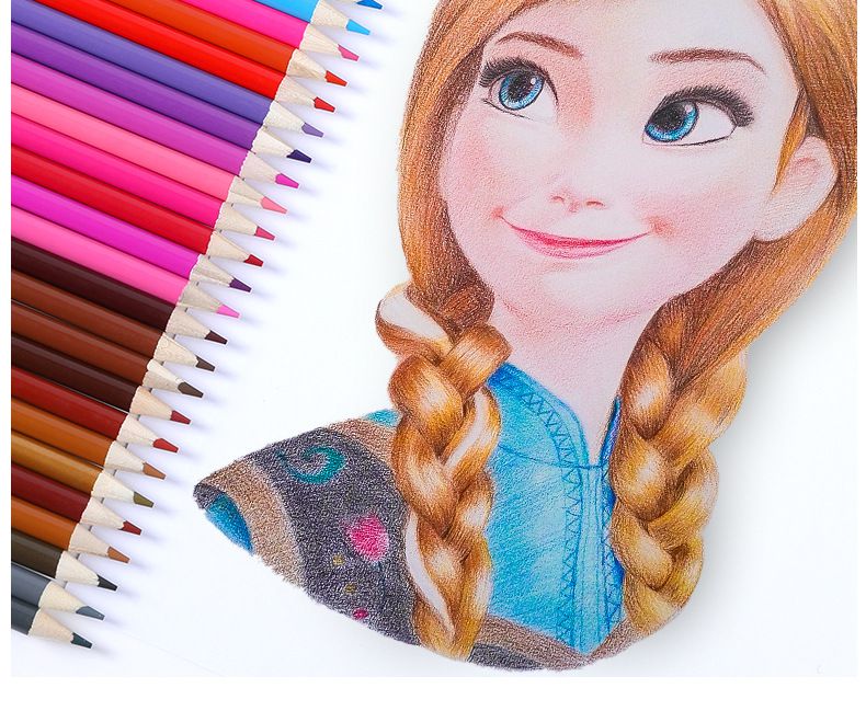 卡通兒童塗鴉油性色鉛筆-卡通人物艾莎-藍色