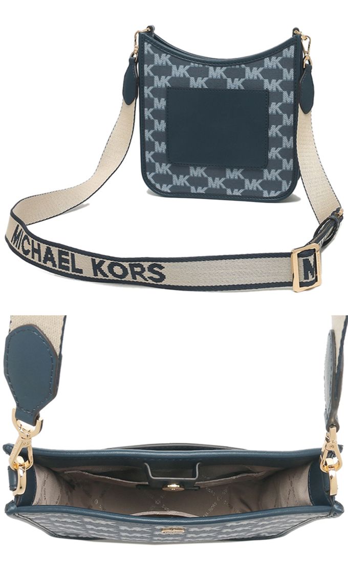 MICHAEL KORS - 滿版LOGO緹花斜背包-藍