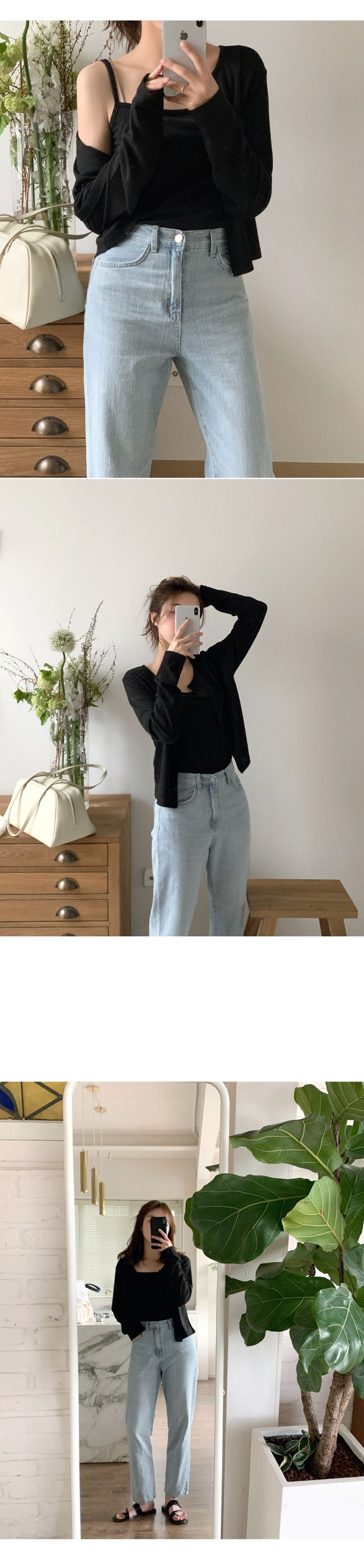 韓國 98doci - 簡約風格兩件式細肩帶背心/外套-天藍