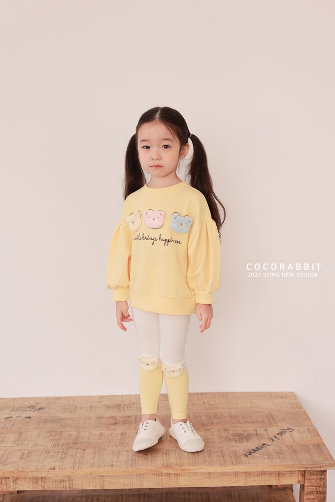韓國 Coco rabbit - 三隻毛絨熊點綴圓領長袖上衣-黃