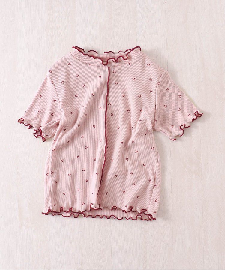 日本 apres les cours - 浪漫滾邊設計羅紋短袖上衣-卡其