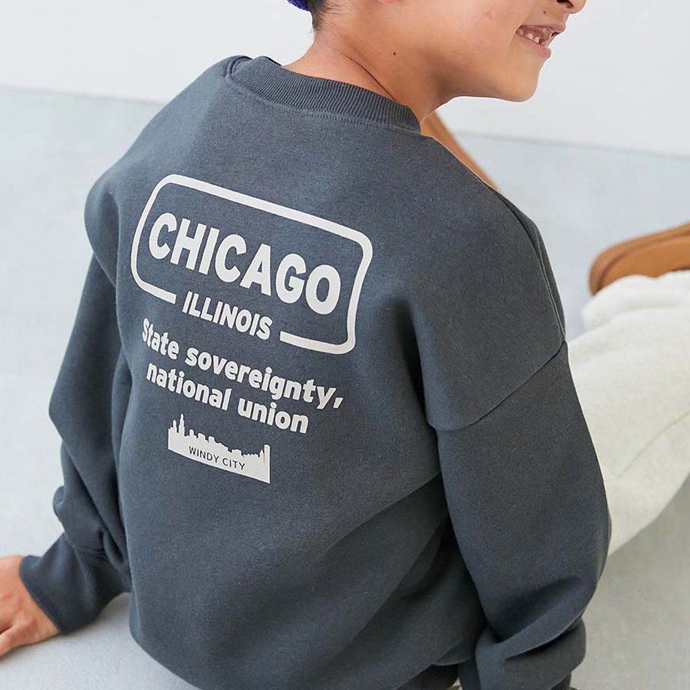 熱銷定番 裏起毛落肩大學長袖上衣-CHICAGO-灰黑