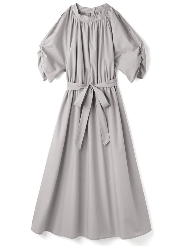 日本 GRL - 甜美蝴蝶結泡泡袖洋裝-冰河灰