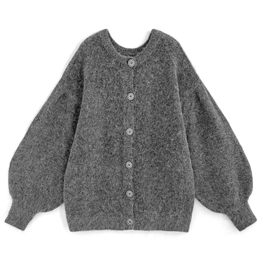 日本 GRL - 羊毛感柔軟長版針織外套-石墨灰 (F)