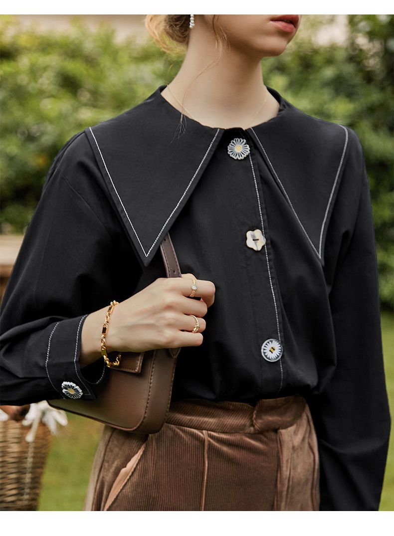 氣質彼得潘領長袖襯衫-白色