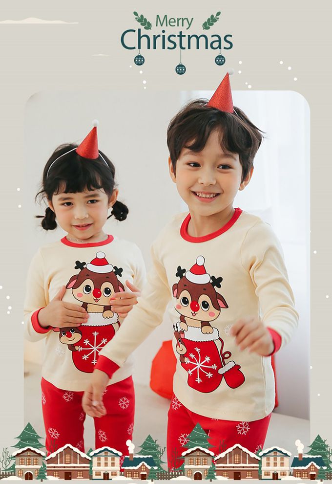 正韓 Puco - 超優質嬰幼兒/兒童長袖100% 有機純棉家居服/睡衣-聖誕麋鹿