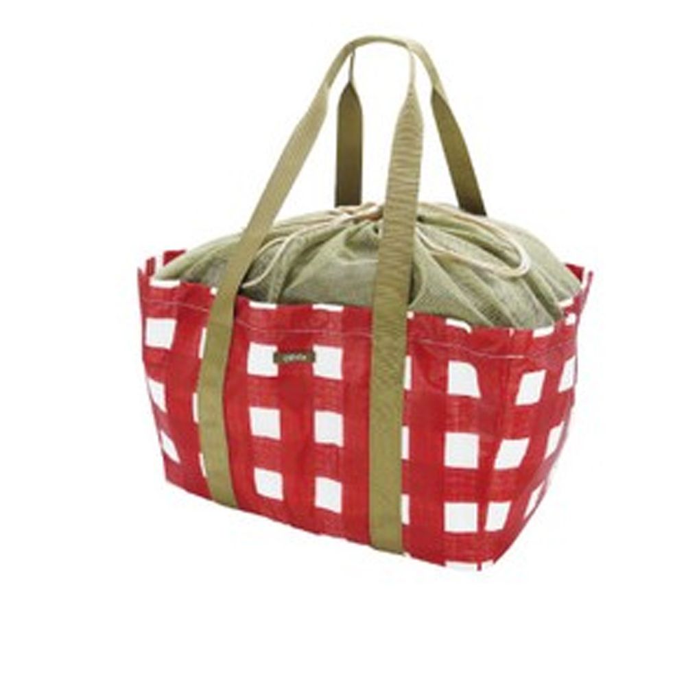 日本現代百貨 - 輕便可收納 保溫保冷袋/購物袋-紅白格子 (42x22x27.5cm)