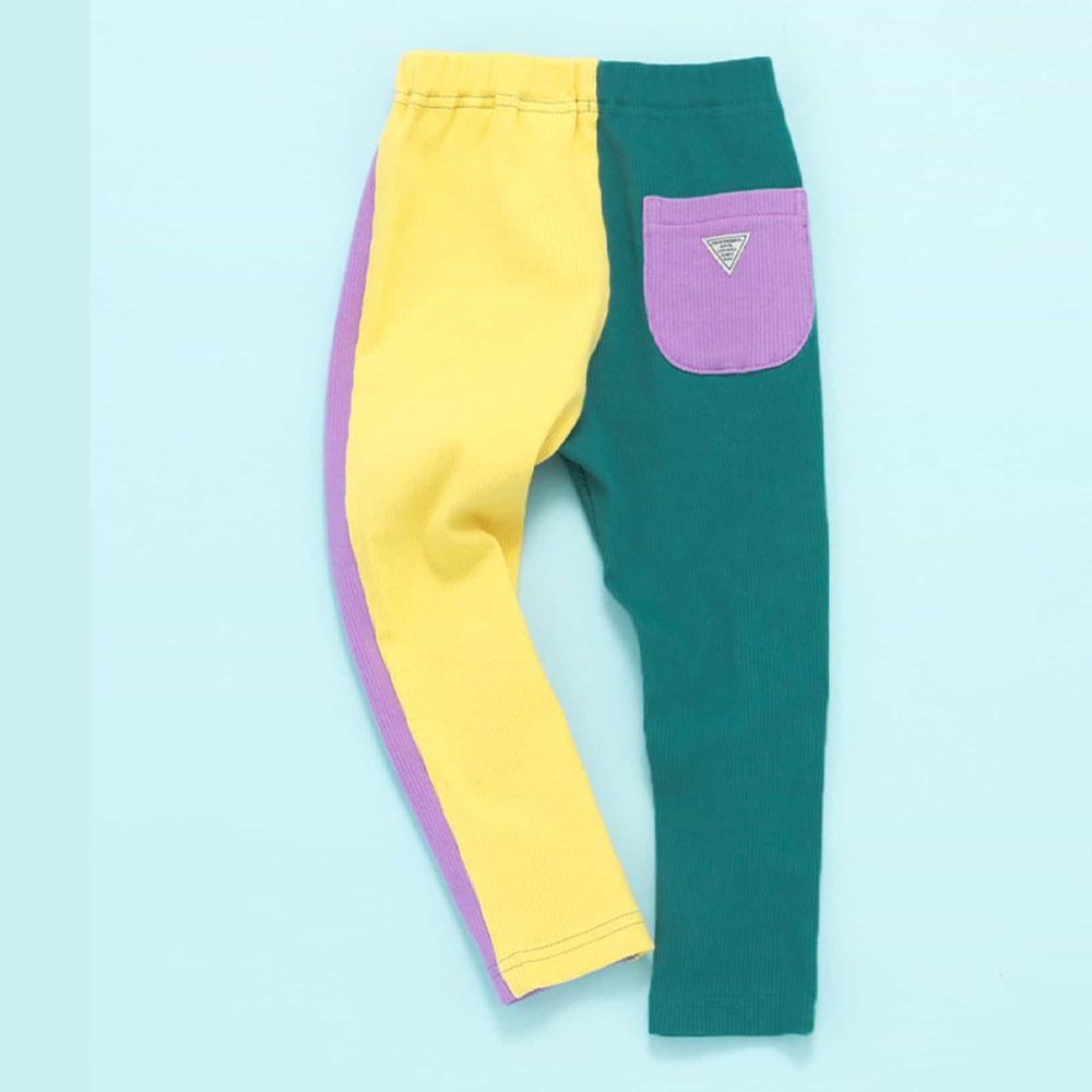 DAISUKI 羅紋彈性九分褲-撞色-黃綠紫