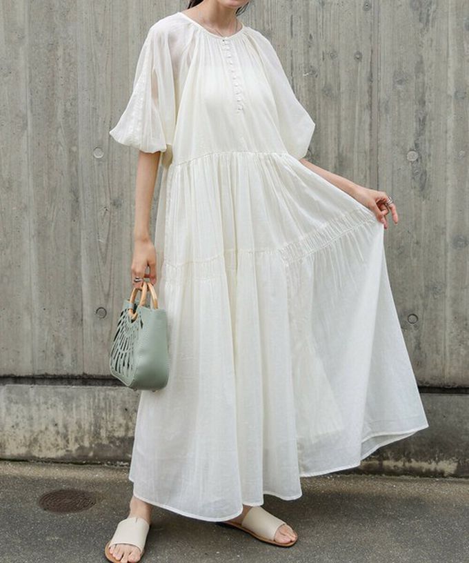 日本 Bab - 100%棉 巴里紗柔軟素色寬袖洋裝-炭灰