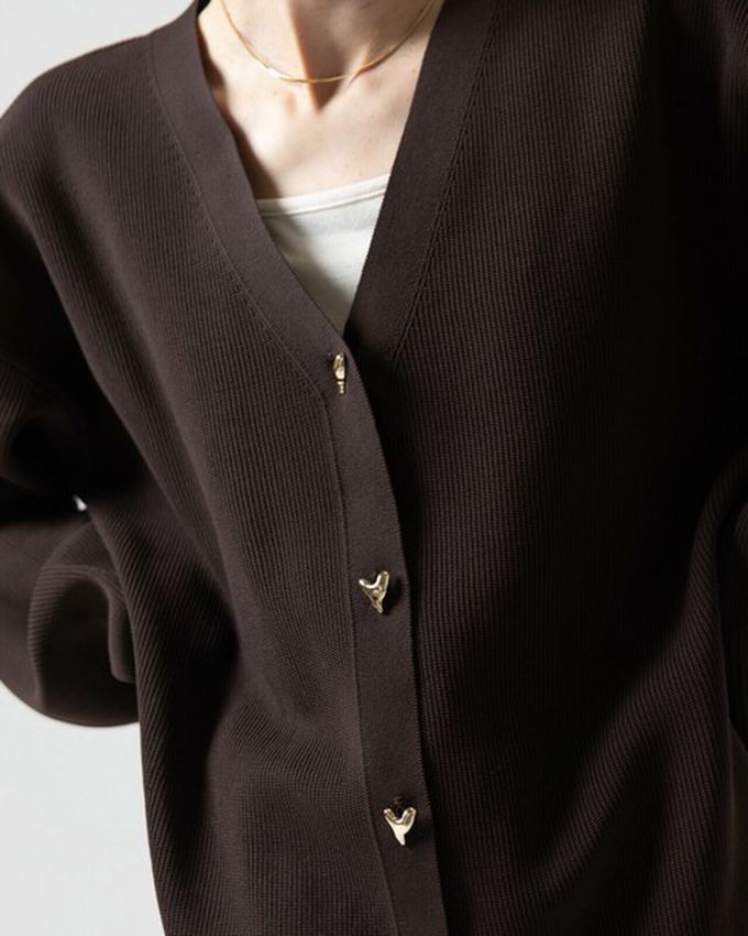 日本 gleam - 愛心金屬扣柔美羅紋開襟衫/外套-米白