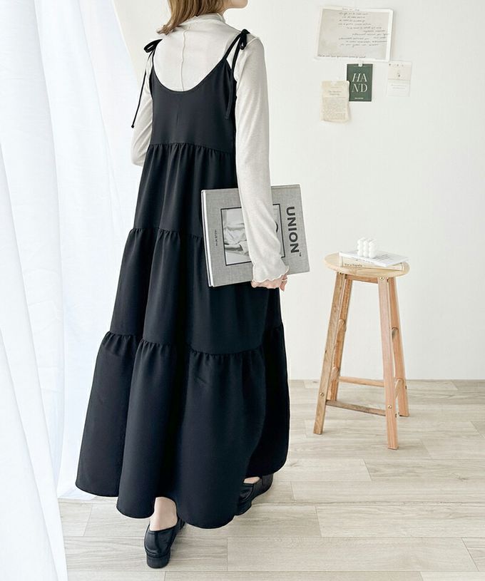 日本 Classical Elf - 前後2way綁帶分層傘狀洋裝-摩卡