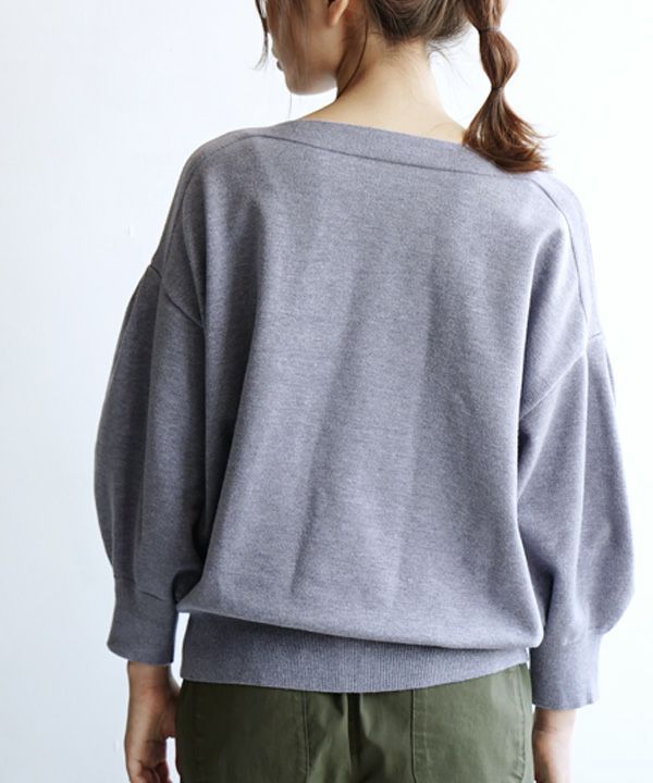 日本 zootie - 顯瘦船領氣球袖薄針織上衣-黑