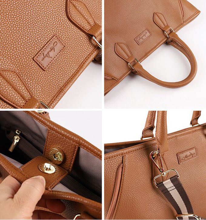 日本 LIZDAYS - 2WAY大開口優雅皮革感手提/側背包-焦糖橘 (42x28cm)