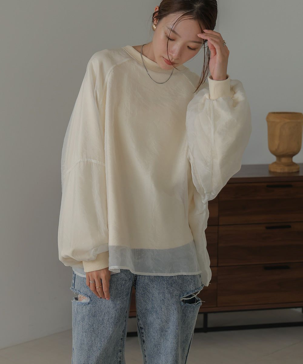 日本 Bab - [推薦]薄紗層次精緻女孩長袖上衣-淺卡其