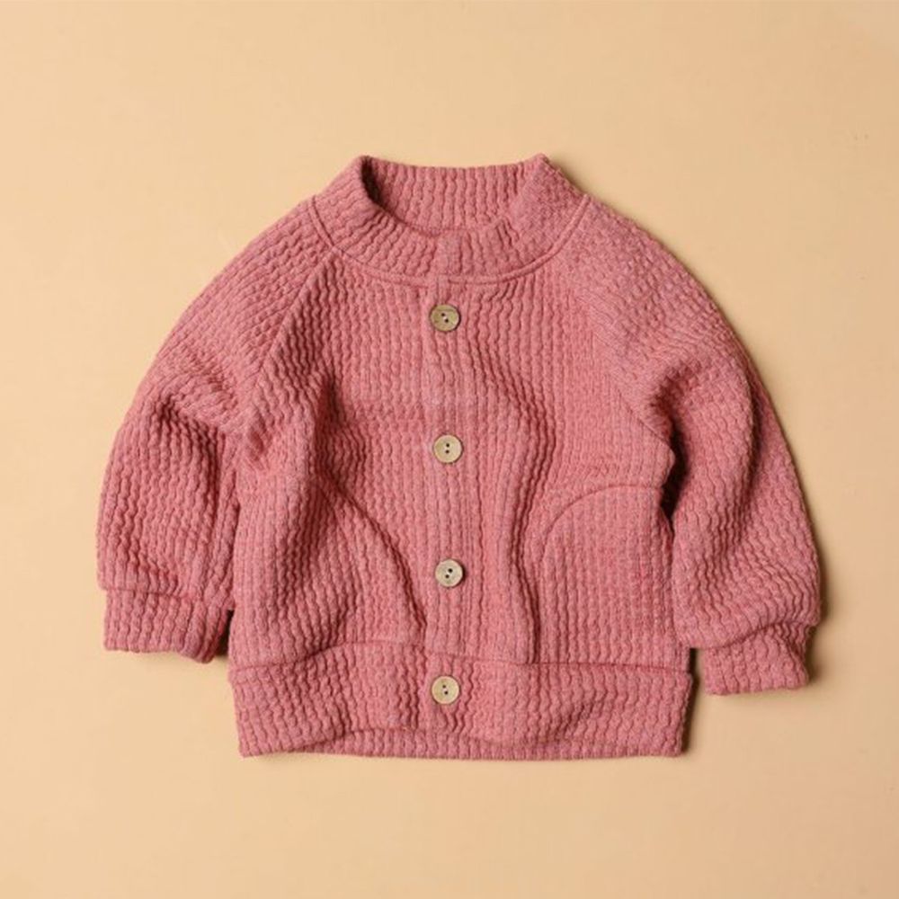 韓國 Dream Baby - 木釦波紋針織小外套-玫瑰粉