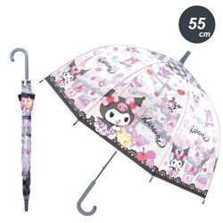 日本 J'S PLANNING - 小孩最愛印花透明直傘-卡通人物酷洛米-格子黑 (55cm)