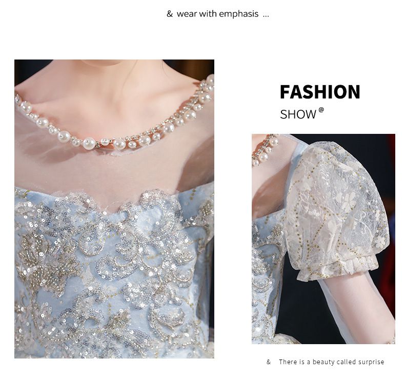 公主風刺繡七分袖禮服-滿版刺繡-藍色