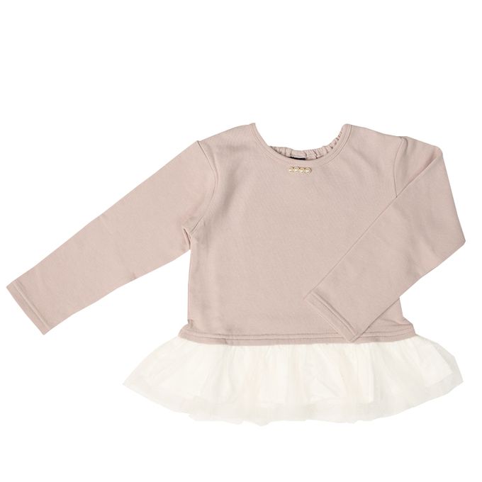 akachan honpo - 休閒上衣-下擺拼接-粉紅色