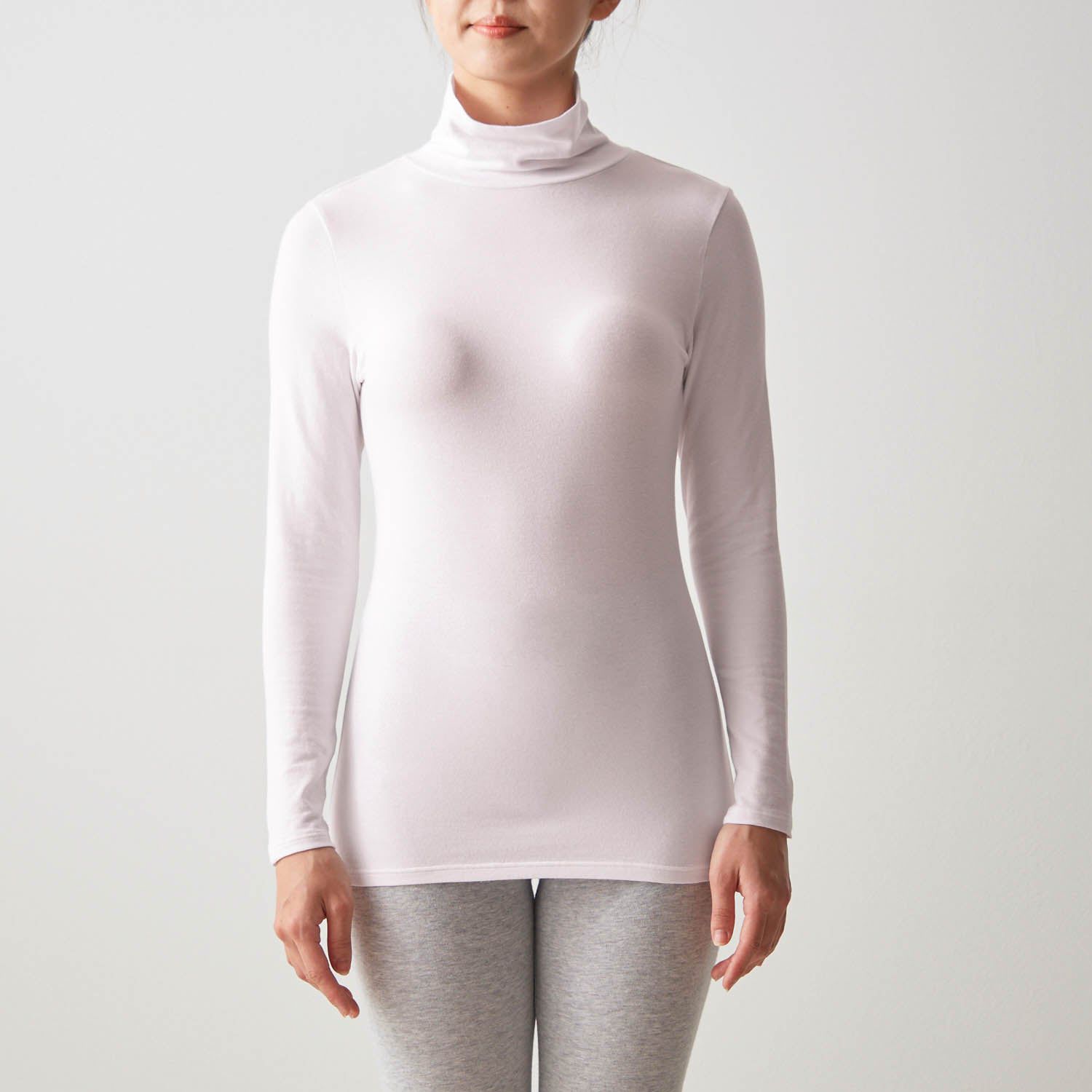 日本千趣會 - 95%棉 高領舒膚長袖發熱衣-媽媽-深灰