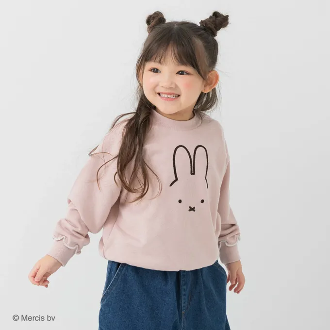 日本 Chil2 - 限量聯名 裏毛米飛兔印花大學長袖上衣-線條耳朵-米杏