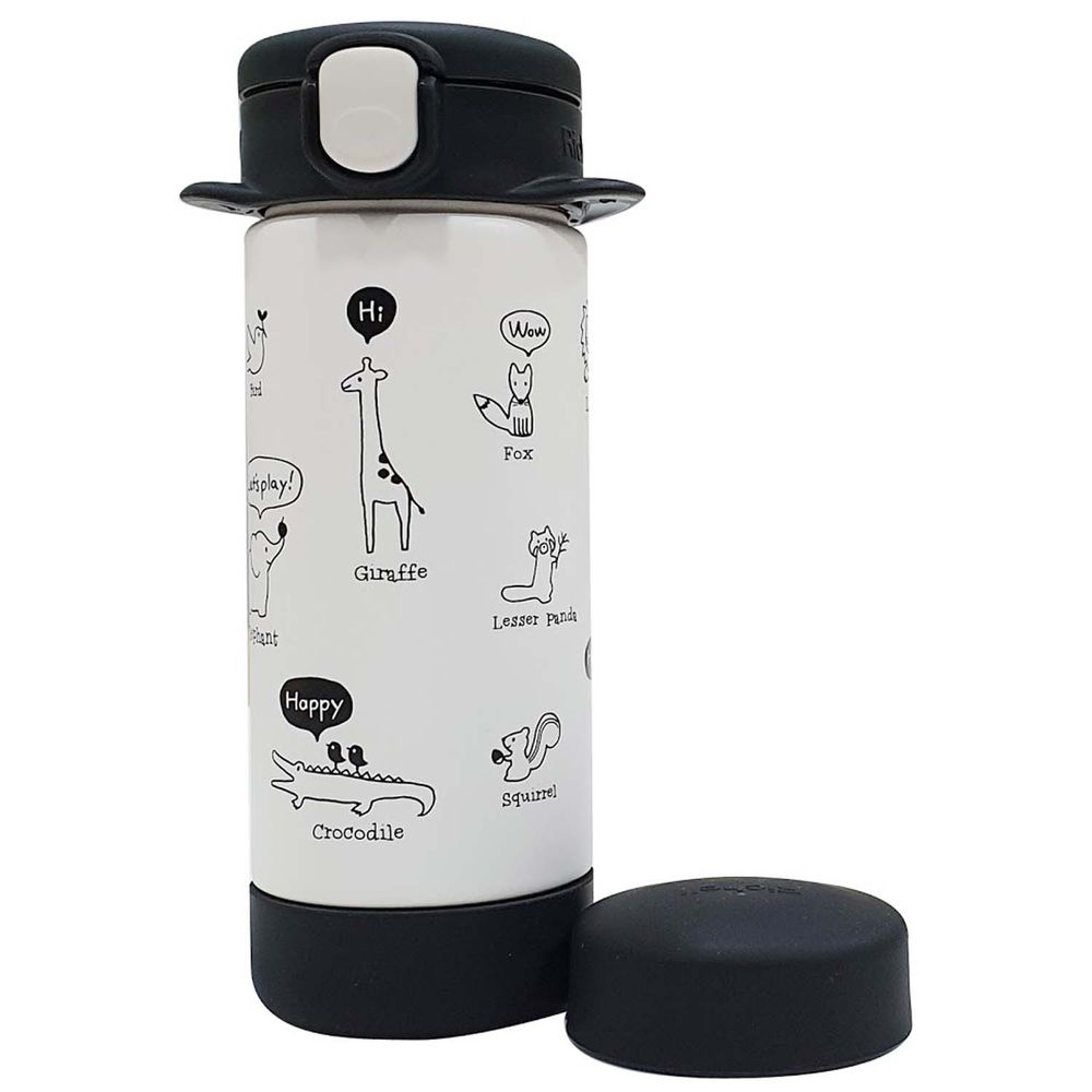 日本 Richell 利其爾 - 俏皮黑隨身型兩用不鏽鋼保溫杯-兒童水壺-動物園-黑-240ml