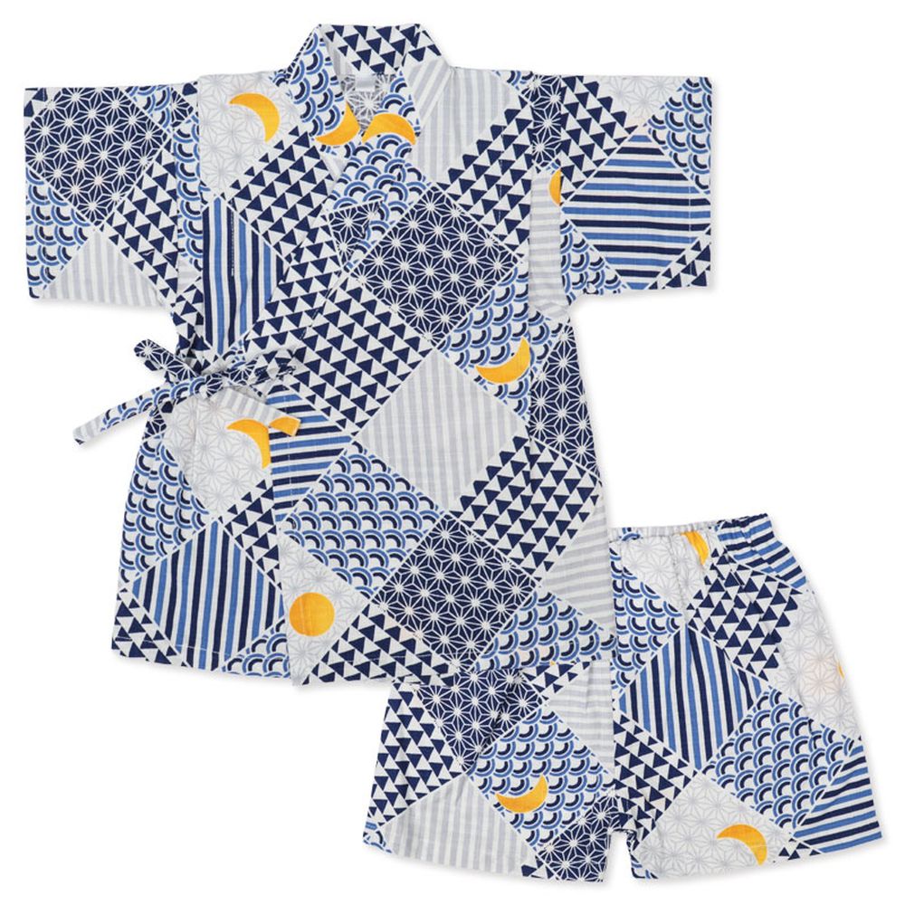 兩件式甚平-幾何學-深藍色