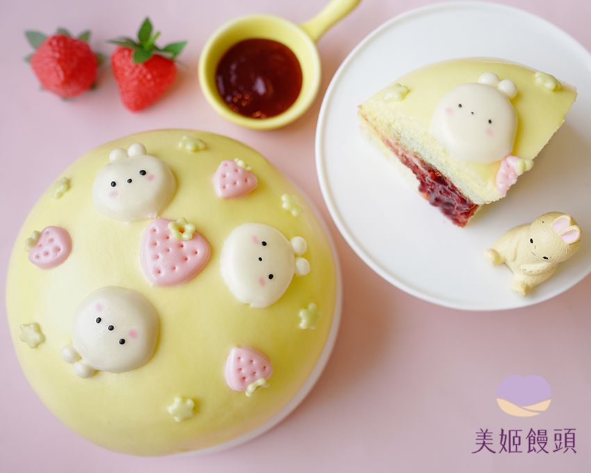 美姬饅頭 - 6吋小兔兔草莓蛋糕造型饅頭 (1入)-300g