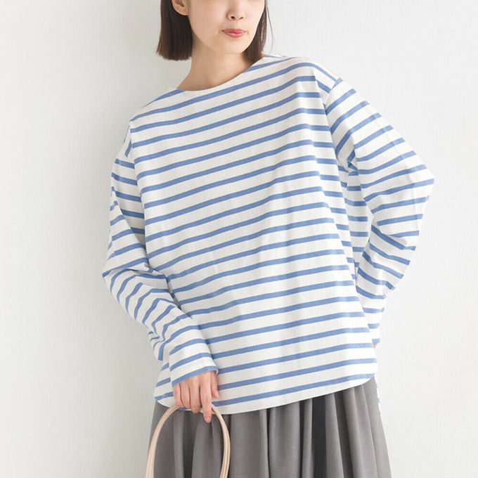 日本 OMNES - 純棉厚磅定番條紋長袖上衣-黑x白