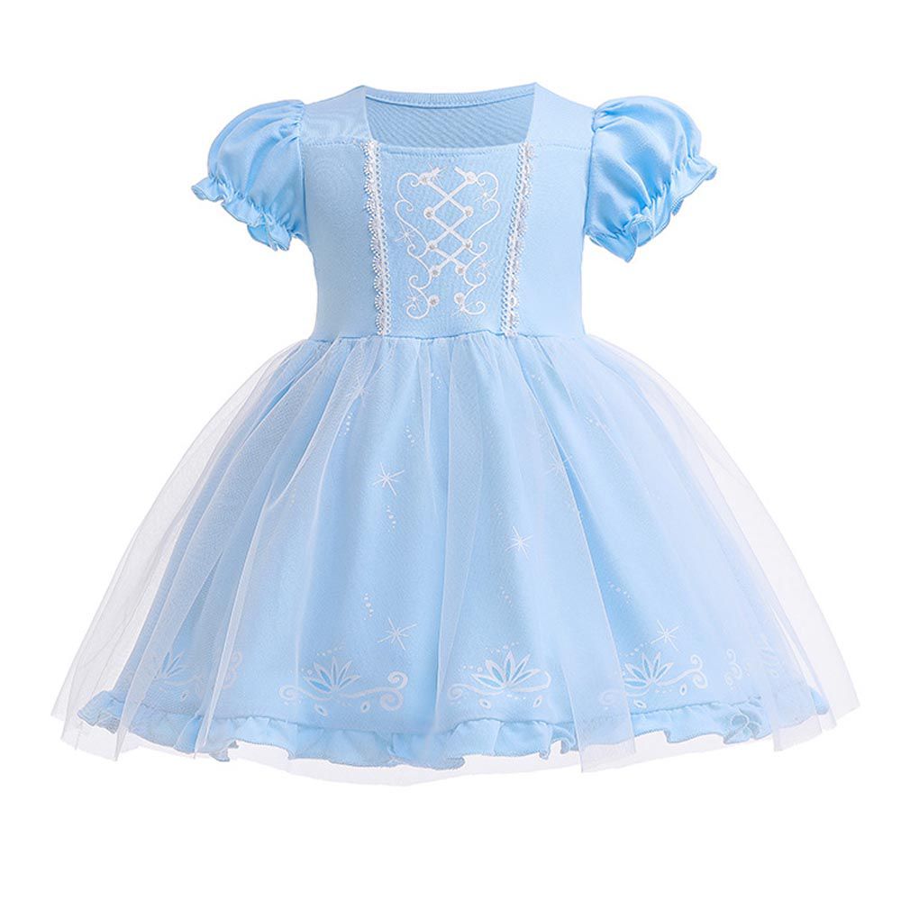短袖造型公主裙-網紗淺藍
