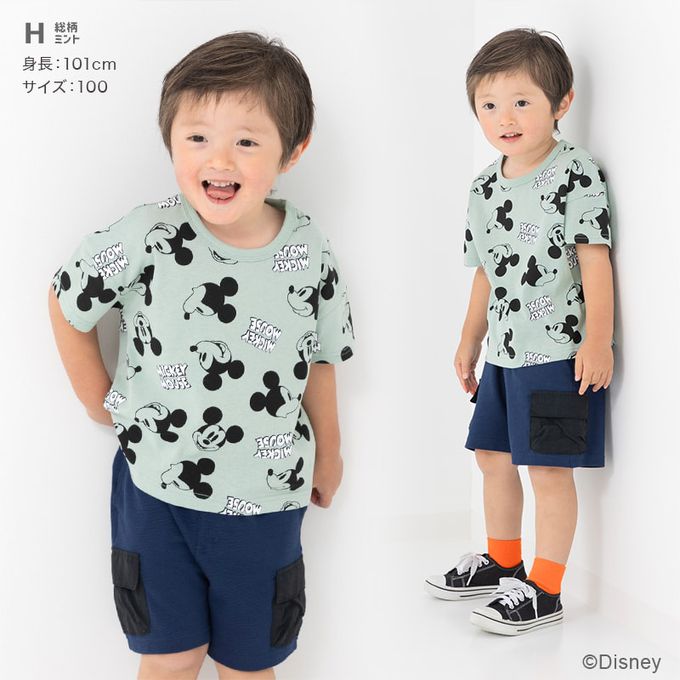 日本 Chil2 - 聯名款  卡通人物米奇純棉短袖上衣-大頭logo-奶油杏