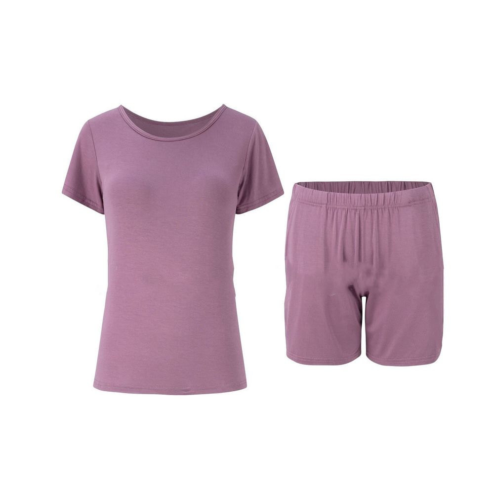 莫代爾柔軟涼感Bra T家居服-短褲套裝-紫色