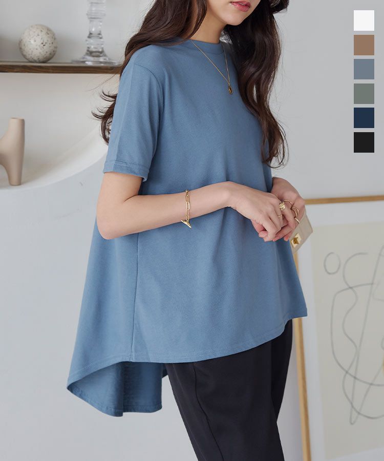 日本 Kobe Lettuce - 圓領柔軟修身短袖上衣-水藍