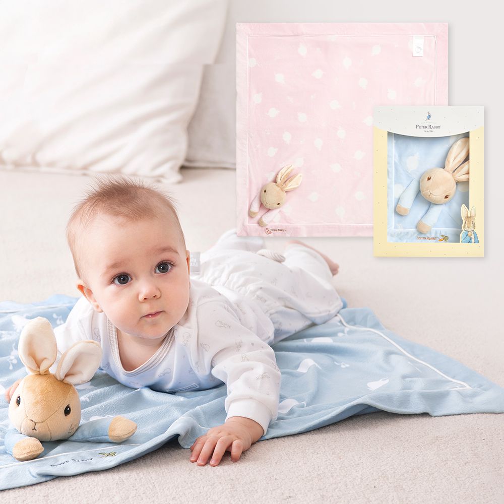 比得兔安撫推車蓋毯禮盒/被毯禮盒 70x70cm(2色選擇 寶寶新生兒禮 滿月禮 彌月禮 嬰兒禮盒)-藍色