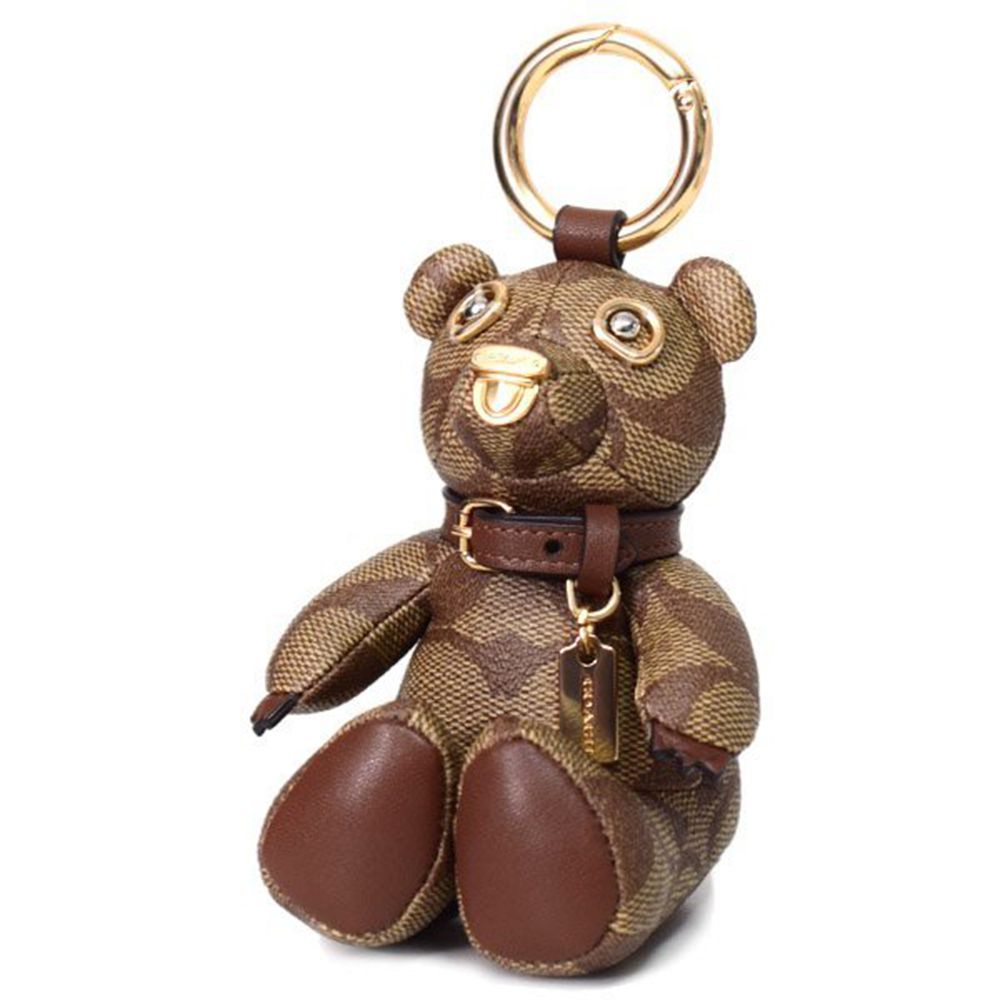 經典LOGO皮革小熊坐姿吊飾 (卡其駝)