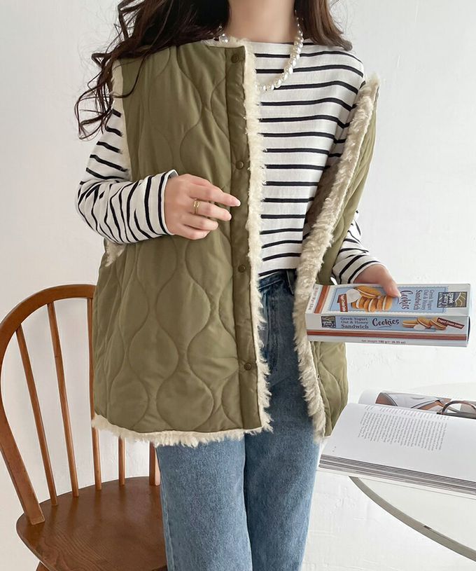 日本 Classical Elf - 雙面穿時尚泰迪熊毛絨背心-軍綠