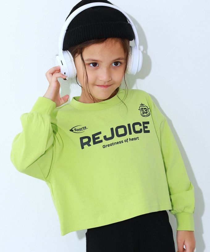 日本 devirock - 100%棉 女孩印花短版上衣-背後LOGO標語-薄荷綠