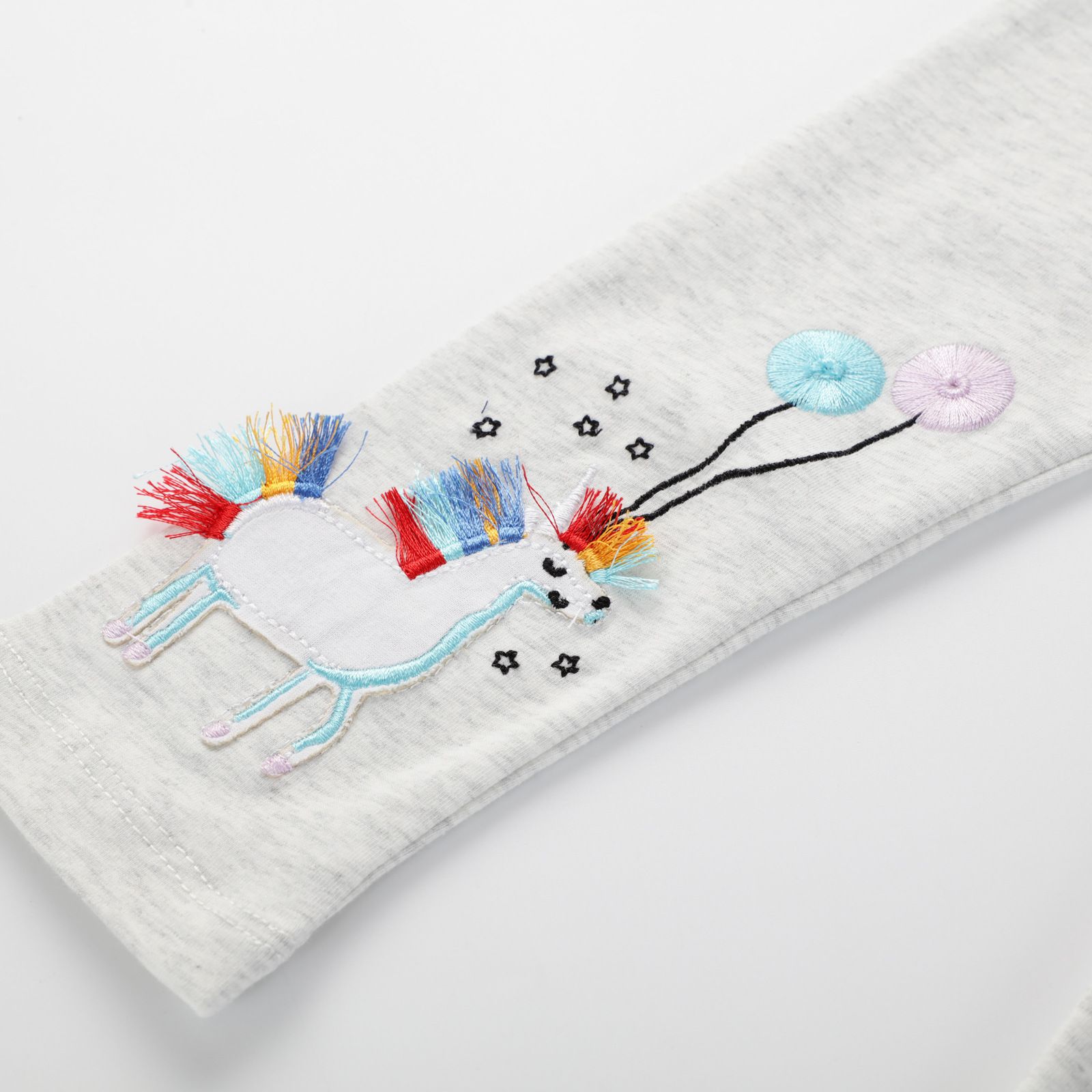 Jumping meters - 可愛刺繡立體腰鬆緊內搭褲-獨角獸-麻灰色